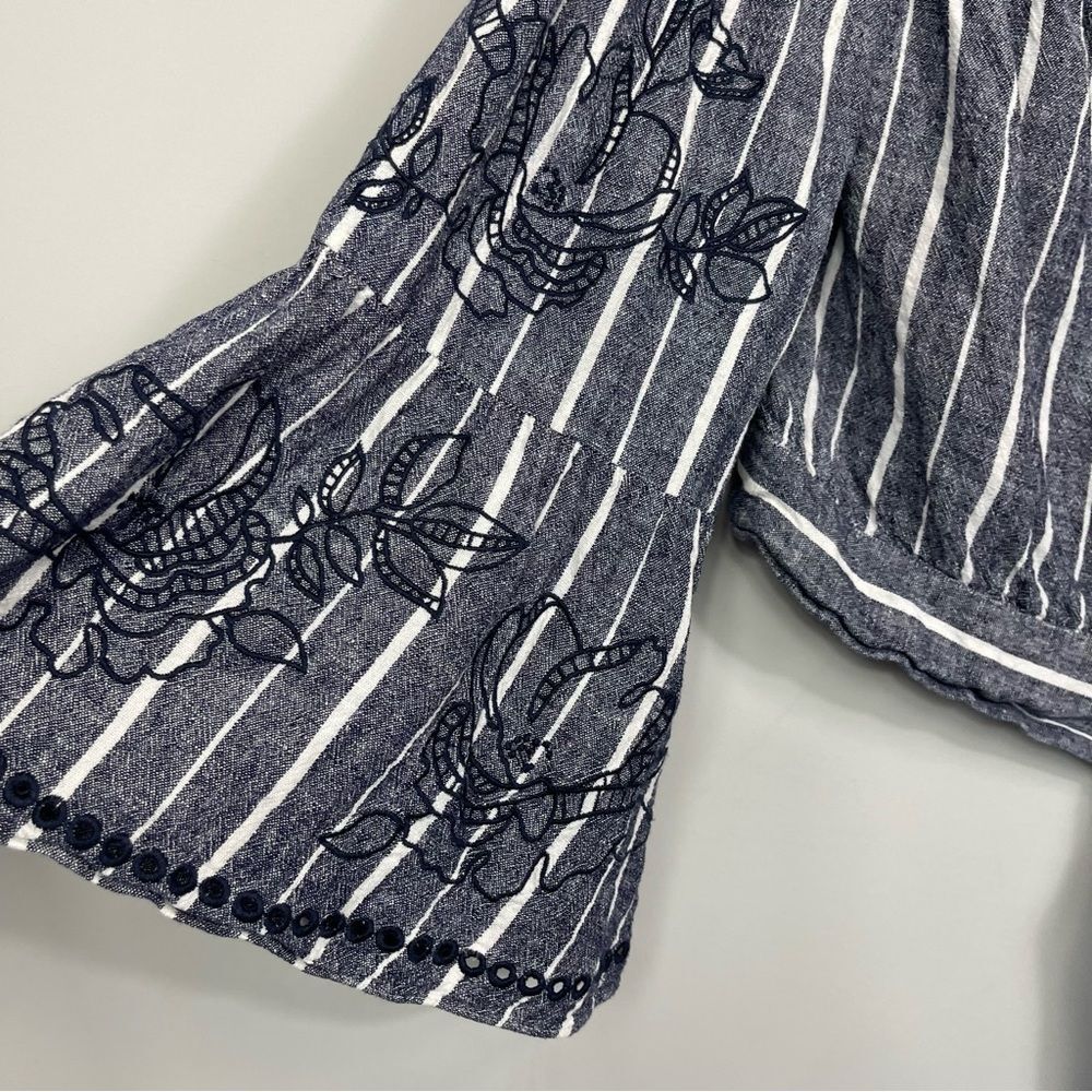 Parker Georgina Blue White Stripe Off-Shoulder Peasant Top S Revolve Cropped - Picture 7 of 11